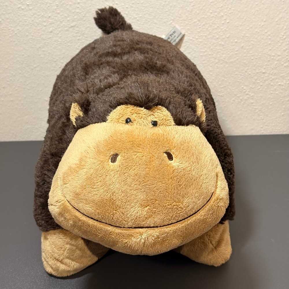 Pillow Pets Monkey Plush Kids Large Brown Excellent Soft Stuffed Animal Pillow